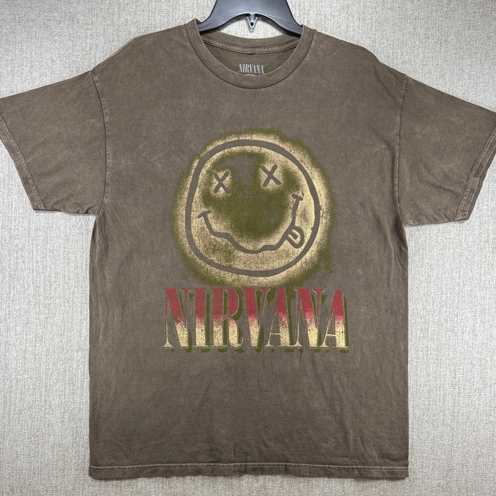 NIRVANA Brown Smiley Face 2 Sided Tour Tee NWOT- L